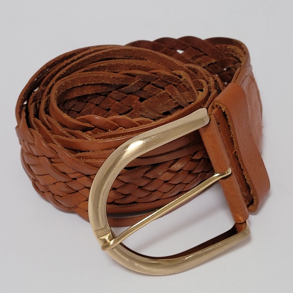 MICHAEL Michael Kors Brown Braided Belt with Gold Buckle